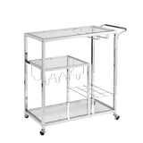 ZNTS Contemporary Chrome Bar Serving Cart Silver Modern Glass Metal Frame Wine Storage 43465421