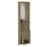 Chicago 75" H Mirrored Corner Bar Cabinet, With Glass Doors, Two Shelves and Stemware Macadamia B070P214553