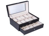 20 Compartments Dual Layers Elegant Wooden Watch Collection Box Black 74095307