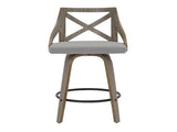 Fixed Height Counter Stool in Light Grey Wood and Grey Fabric - Set of 2 B202P471207