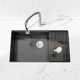 Stainless Steel Kitchen Sink, 30x19 Single Bowl, Undermount Handmade Sink in Black, with Cutting T3177P296195