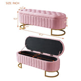 Elegant Upholstered Velvet Storage Ottoman with Button-Tufted,Storage Bench with Metal Legs for N733P208522H