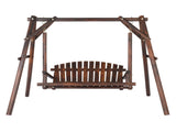 6.5ft Hardwood Patio Garden Outdoor Porch Swing with Stand, Rustic Loveseat Swing Chair for 2 71075551