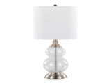 Belle 20" Contemporary Glass Accent Lamp in Clear Wrinkle Glass, Brushed Nickel and White Linen B202P224027