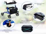 2-in-1 Blue Rollator Walker & Wheelchair - 330 lbs Capacity, 8" PVC Wheels X-Shaped Structure 43466378