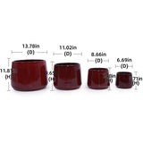 Handmade Ceramic Flower Pot Set of 4, 7/9/11/14 Inch Diameter, Deep Red Speckled Glaze for All W3273P321581