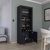 Nero 74-Inch Tall Bar Cabinet 4-Tier Modern Bar Cabinet with Glass Holder Stemware Rack, Wine B200P188833