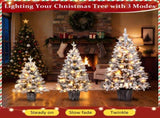 3Piece Flocked PreLit Christmas Tree Set, 3FT 4FT 5FT Potted Artificial Tree with Warm White LED 3 N710P513662K