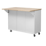 K&K 51" Fluted Kitchen Island with Drop Leaf, Farmhouse Accent Kitchen Island on Wheels with N707P221446W