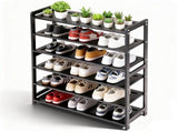 26.8*9.84*35.4in 6-Tier Flat Bamboo Shoe Rack, Black 03654485