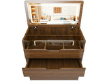 3-in-1 Vanity Desk with Flip Top Lighted Mirror & Storage Stool, Compact Makeup Dressing Table for 32529191