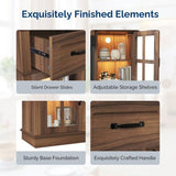 58-inch Deep Walnut Electric Fireplace TV Stand - 2 Lattice Glass Doors, 2 Drawers & Adjustable 11885460