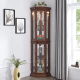 Corner Curio Cabinet with Lights, Adjustable Tempered Glass Shelves, Mirrored Back, Display W1693111239