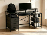 3-Drawer 4-Shelf P2 Particleboard Iron Pipe Computer Desk with Power Strip 61492836