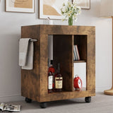 Mid-century modern style movable side cabinet for sofa, household brown trolley storage locker and W1278P226002