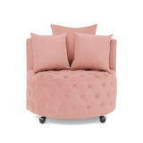 Velvet Upholstered Swivel Chair for Living Room, with Button Tufted Design and Movable Wheels, W487124836