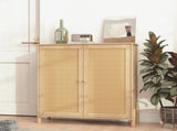 Mid-Century Modern Storage Cabinet with Woven Rattan Doors & Adjustable Shelves - Perfect for Living W3151P288911