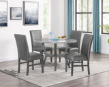 ZNTS Beautiful 5-Pc Round Gray Stone Table Glitter Gray Finish Upholstered Chairs Room Wooden B011P184963