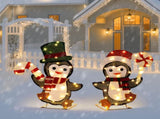 Set of 2 Lighted Penguin and Candy Cane Christmas Decorations, Pre-lit 2D Holiday Decor with 80 Warm 29753640