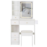 Small Size Left Drawer Desktop Vanity Table Cushioned Stool, 2 AC2 USB Power Station, Hair dryer W936P202461