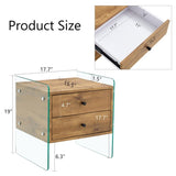 Double-drawer bedside table.The board surface is MDF with wood grain sticker, and both sides are W1512P348780