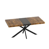 55.11" -70.86"Retro Rectangular Stretch Dining Table, Antique Wood Top And Black Relief Plate, Black W757P147831