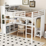 Metal Loft Bed with Wardrobe And L-shaped Desk, Full Size Loft Bed with Storage Cubes and Shelves, 73922889
