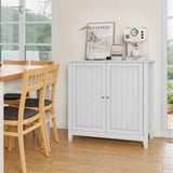 White Double Door Storage, Mid-Century Modern Freestanding Buffet, Bathroom Storage W1706P324561