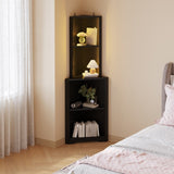 ZNTS FCH 4-layer L-shaped corner display rack particle board 40*40*165cm black with LED light and power 90639981