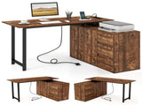 Reversible L-Shaped Desk with Built-in Charging Station, Home Office Desk with Drawers & File 04161384
