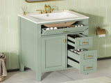 "24'' Green Bathroom Vanity with Sink, MDF & Rubberwood Construction, 3 Drawers & Cabinet with N725P448529F