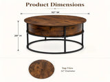 Lift-Top Coffee Table Round Center Table with Hidden Compartment Storage Shelf for Living Room, 94635553