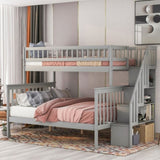 Twin over Full Stairway Bunk Bed with Storage, Gray 08886606