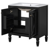 30" Bathroom Vanity with Sink, Two Doors with Shelf, Soft Close Door Hinges, Vintage Style, Black N759P226000B
