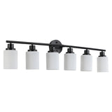 Modern 6-Light Vanity Bathroom Mirror Light, Frosted White Glass with Black Iron Frame, Contemporary W1340P206695