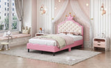 ZNTS Twin Size Lovely Crown Fantasy PU Leather Princess Bed with Tufted Headboard, Pink+Cream N733P198760H