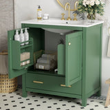 30 Inch Green Bathroom Vanity with Single Sink, Combination Under Counter Sink, Bathroom Storage N729P170521F