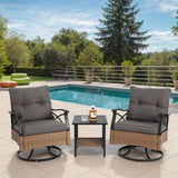 ZNTS Outdoor Swivel Rocker Chairs Set 3 Piece with 1 Table and 2 Rocking & Swivel Chairs Support 350lbs W640P256770