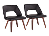 Mid-Century Modern Upholstered Chair in Walnut Bamboo and Black Faux Leather - Set of 2 B202P223663