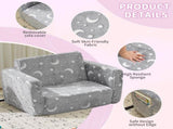Glow-in-the-Dark Kids Foldable Sofa Bed All-Sponge Single Chaise Lounge Light Grey Star & Moon 41602127