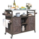 ZNTS Outdoor Kitchen Island, Rolling Bar Cart & Storage Cabinet, Farmhouse Solid Wood Outdoor Grill Table 77847849