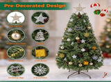 5FT Pre-Lit Artificial Christmas with Ornaments, 140 Warm White LED Lights, PVC Hinged Xmas 87148215