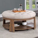 Wire-brushed Finish Natural Tone / Beige 1pc Ottoman Transitional Style Deep Button Linen Like B011P184961