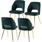 Dark Green Velvet Dining Chairs with Metal Legs and Hollow Back Upholstered Dining Chairs Set of 4 W1164P188246