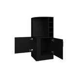 Black Corner Bar Cabinet with Bottle Rack and Open Shelf B062P290257