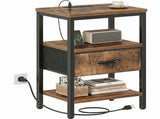 Bedside Table Charging Station Nightstand with USB/C Ports, Adjustable Drawers, 3-Tier Storage Shelf 18428432