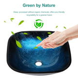 Bathroom Artistic Tempered Glass Vessel Bathroom Sink with Faucet and Pop-up Drain, Blue W1243P247452
