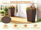 Set of 2 Rattan Planters with Removable Inner Pots, Metal Frame Adjustable Foot Pads for Garde 82335857