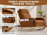 Modern Accent Rocking Chair Rocking Chair with Solid Wood Legs, Upholstered Nursery Glider Rocker, 77610753