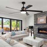 ZNTS 65 Inch Black Ceiling Fan with Light, 5-Blade Dimmable LED Ceiling Fan with Remote Control, Modern W1340P243907